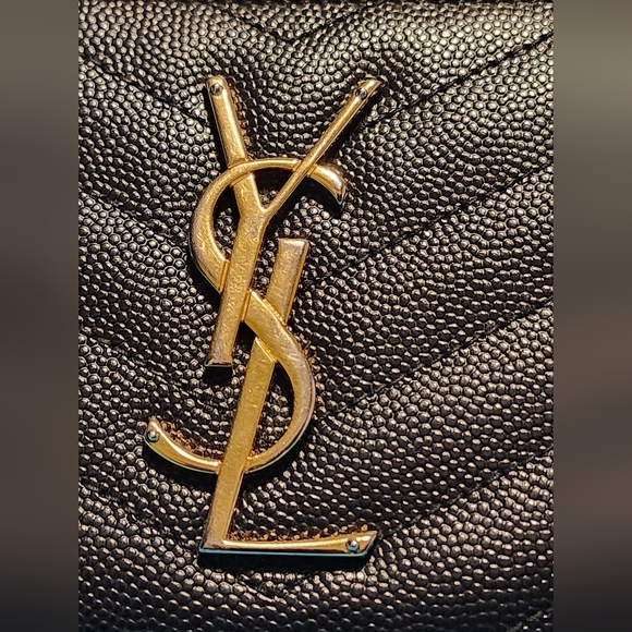 YSL Zip Around Black Quilted Wallet with Gold Logo w/ Box - Picture 3 of 16
